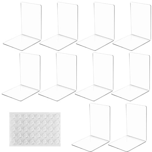 10 Pcs Buchstütze, 3mm Dicke transparentenBuchstützen Set,40Stück rutschfeste Pad Acryl Buchstützen, geeignet zur Buchaufbewahrung, für Bibliotheksregale und als Büro-Buchstützen