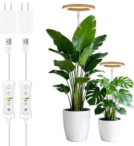beautiebeam Wachstumslampe für Zimmerpflanzen LED Grow Light, Aluminium-Holzoptik, höhenverstellbar, 8/12/16Stunden Timer,10 Helligkeitsstufen, 5 V Niederspannung, für große Pflanzen,2PCS