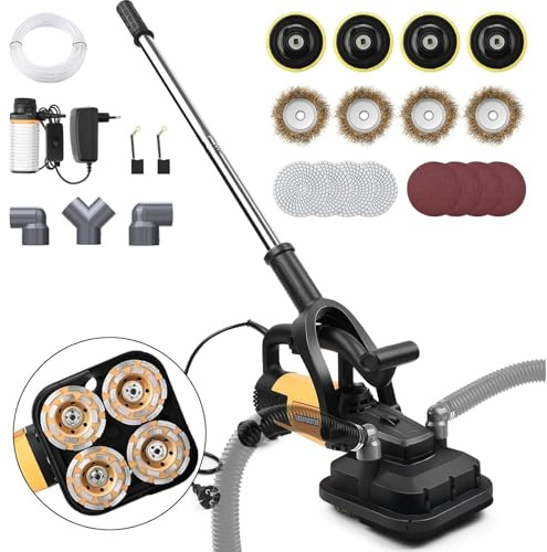 3800W Betonschleifer Betonfräse mit Langer Handgriff & Leistungsstarkem Motor | 4 x Schleiftopf | Ø100mm Diamantschleiftopf | Max. 6000 U/m | 6 Gang | Sanierungsfräse Mauerfräse Putzfräse