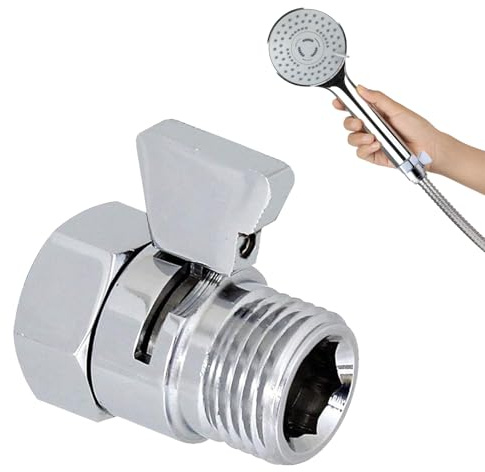 Shower Shut Off Valve Shower Head Flow Restrictor Shower Flow Control Valve Brass Shut Off Valve for Handheld Shower, Chrome