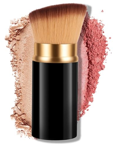AOOTE Pinceau Kabuki rétractable,pinceau biseauté pour fond de teint liquide, pinceaus blush rétractable avec capuchon, pinceaus poudre de voyage pour blush,poudre bronzante,correcteur,illuminateur
