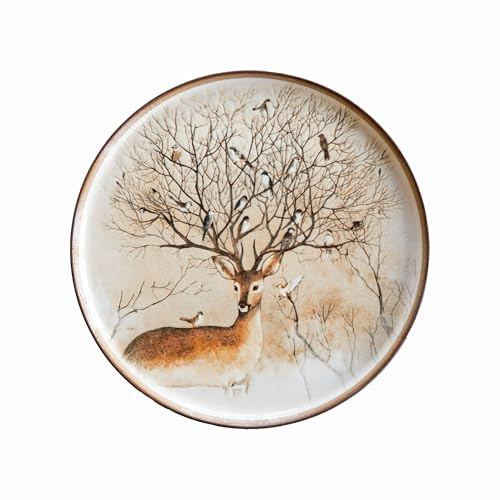 CER-POR Piatti Pizza CERBORA Piatti Per Pizza 32 Cm Decorati Natalizi In Porcellana Turca Perfetti Per Antipasti E Servizio Festivo Elegante
