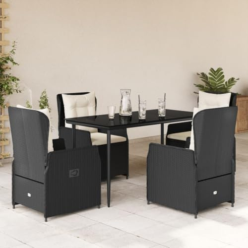 KKHOMEI Gartenmöbel Set 4 Verstellbare Hochlehner Stühlen mit Tisch Rattan Essgruppe 4 Personen Garten Sitzgruppe mit Auflagen Terrassenmöbel Außen Sitzgarnitur Schwarz-82