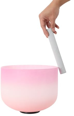 Lfhelper crystal singing bowl C Note Pink 10 Inch singing bowl for Meditation Yoga Sound Therapy, Quartz sound healing bowl for Chakra Balance, Clear Long Resonance crystal bowl sound healing