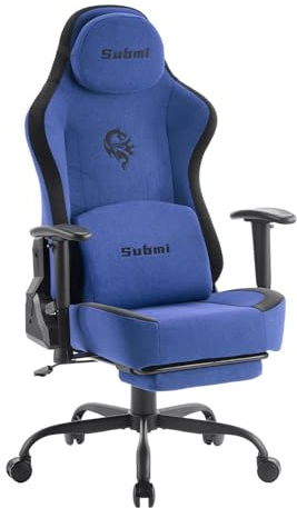 Submi Gaming Chair for Big & Tall Adults, Ergonomic Gaming Chairs, Breathable Soft Fabric Computer Chair with 3D Armrest, Adjustable Height PC Gamer Chair for All-Day Gaming & Remote Work, Blue