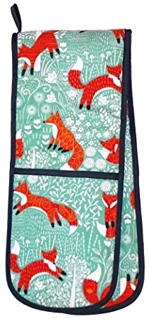 Ulster Weavers Foraging Fox Cotton Double Oven Gloves - With Cute Animal Hand Drawn Design, Duck Egg Blue - 100% Cotton, Double Oven Mitts - Cooking Gifts for Bakers & Chefs - Kitchenware Range