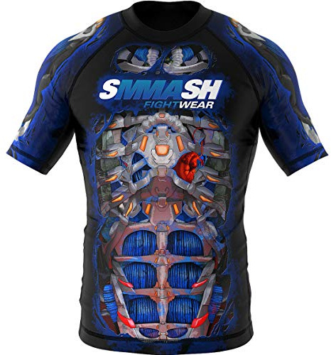 SMMASH Kurzarmes Rashguard für Herren, Funktionsshirt MMA BJJ Kickboxen Thai Box Cross-Training Fitness, Atmungsaktiver T-Shirt, Professionelle Sportbekleidung für Männer mit silbernen Ionen-Fasern