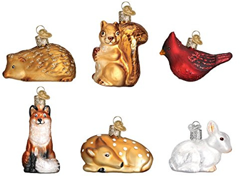 Old World Christmas Glasgeblasene Ornamente für Weihnachtsbaum, Mini-Waldtier-Set