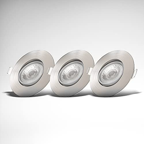 B.K.Licht - 3er Set LED Einbaustrahler 230V stufenlos dimmbar, schwenkbar, Lochmass 68mm, flach, LED Spot, Deckenspots, Spots, Einbauleuchten, Einbauspots, 90x24 mm, Matt-Nickel