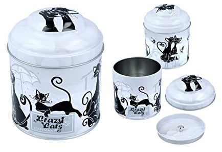 Carmani - Printed with Crazy Cats motif Small Metal Tin Tea Coffee Sugar Canister Storage Box with Lids