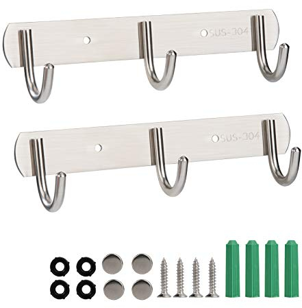 MaoXinTek Hakenleiste Kleiderhaken mit 3 Haken, Rostfreiem Garderobenhaken Edelstahl Wand-Garderobe Platzsparende Garderobenleiste für Schlafzimmer Schrank Badezimmer Küche, 2 Pack