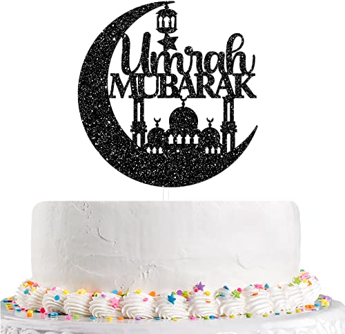 Talorine Umrah Mubarak Cake Topper, 2022 Ramadan Kareem Cake Decor, Islamische Muslimische Eid Festival Hochzeit Party Dekorationen Supplies (Schwarz)