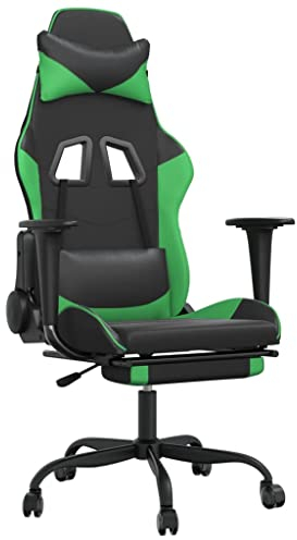 vidaXL Gaming Stuhl mit Massage Fußstütze Racing Chefsessel Bürostuhl Drehstuhl Sportsitz Bürosessel Schreibtischstuhl Schwarz Grün Kunstleder