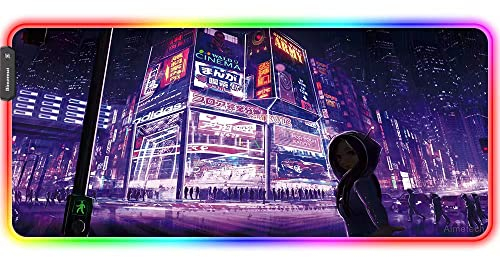 Bimormat Anime RGB Gaming Mauspad,900x400x3mm Groß Mousepad XXL,LED Schreibtischunterlage mit Rutschfester Gummibasis und Haltbaren Genähten Kanten für Personalisierter Gamer(DE94 FGzigirl)