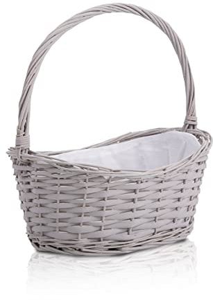 Wicker Wedding Flower Girls Basket Easter Egg Hunting Toy Gift Shopping Basket Pink Yellow Blue Grey (Grey)