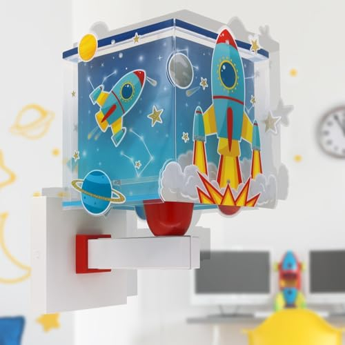 Dalber kinder Wandlampe, Kinderlampe Wandleuchte Rocket Raum Rakete Sonnensystem, 63539, E27, Blau