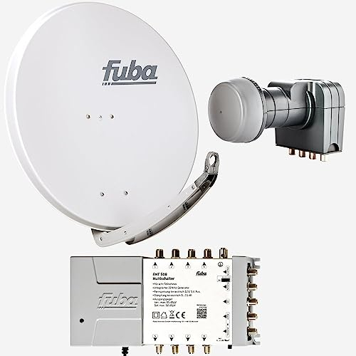 Fuba Sat Anlage 8 Teilnehmer | Satellitenschüssel Komplettset - DAA 850 G Alu Sat-Schüssel 85cm hellgrau + Fuba Quattro LNB + Fuba FMT508 Sat Multischalter 8 Teilnehmer (DVB-S2, HDTV, UHD 4K/8K)