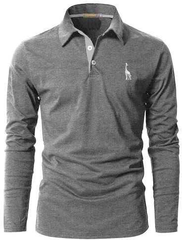 LIUPMWE Mens Polo Long Sleeve Shirt Cotton Golf Giraffe Tennis T-Shirt Tops,Grey-09,XL
