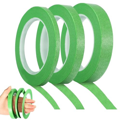 YzmrBdqc 3 Rolls Green Masking Tape, Fine line Masking Tapes, Spraying Adhesive Painters Paper Tape, Artist Masking Tape 3mm/7mm/12mm Widex22 Yard for for Painting Decorating DIY Projects