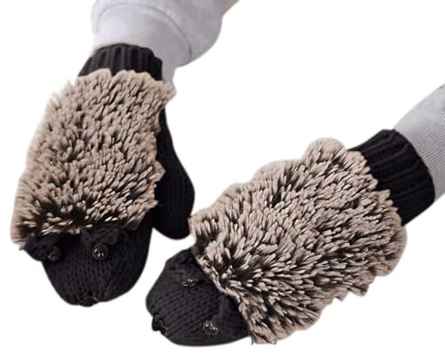 BKEKM Strickhandschuhe, Fleece-Handschuhe, Igel, Winterhandschuhe, Baumwollhandschuhe, warme Fäustlinge, Handschuhe, grob gestricktes Fleece, dicker Thermohandschuh