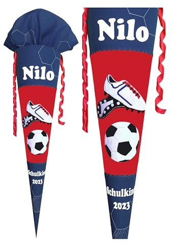 Blau-rot Fußball Schultüte passend zum Step by Step Bayern München,fußballschuhe, benutzerdefinierte, Name, Genäht, Stoffzuckertüte