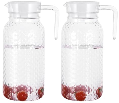 TOATELU 2 Piezas Jarra Acrílica: 1000ml Jarra de Agua Transparente con Tapa, Jarra de Jugo Irrompible, para Bebidas Frías y Calientes, para Limonada, Jugo, Leche, Té, Sin BPA