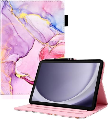 KEROM Case for Samsung Galaxy Tab A9 8.7 Inch 2023 (SM-X110/X115/X117), Multi-Angle Viewing Stand Folio Cover PU Leather Protective Case for Galaxy Tab A9 8.7 2023, Auto Wake/Sleep - Pink Marble