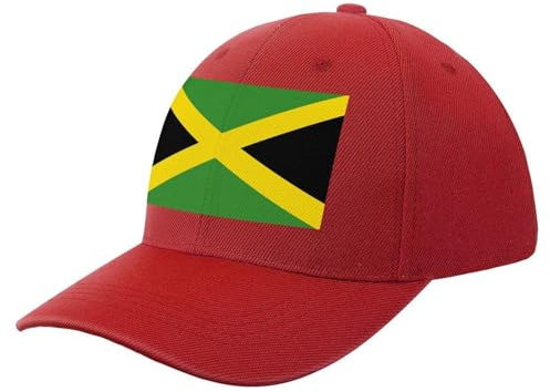 MIATCENRT Klassische Strapback-Kappe – Jamaika-Land Mit Flaggenmuster, Sonnenhüte, Verstellbarer Sommer-/Strandhut, Baseballkappe Für Herren, Sportkappe Für Outdoor-Männer, Rot, Einheitsgröße