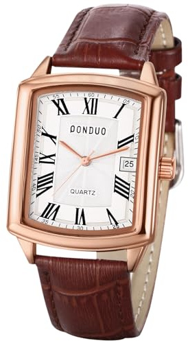 OIDEA Herren Armbanduhr Leder Rechteckig: Retro Analog Quarz Herrenuhr Datum Vintage Uhr mit Römischer Zifferblatt Lederarmband Geschenk für Männer Schwarz Braun