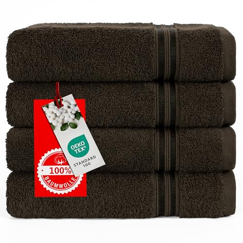 Hammetex 4 Stück Handtücher Set – 50x100 cm, 100% Baumwolle 4X Handtuch - ÖKO-TEX Zertifiziert, mit Aufhängeschlaufe, weich und saugstark, schnell trocknend, Braun