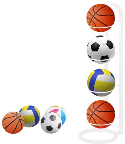 NUWIQ Ball Stand, Ball Rack, Vertical Ball Storage, Ball Rack, Ball Display Stand for Basketball, Football, Volleyball (White, 4 Layer)