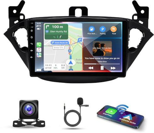 9 Android 13 Car Stereo for Opel Vauxhall Corsa E 2015-2019 HD Touch Screen 2 Din Car Radio Receiver w/Carplay Android Auto GPS Navigation Bluetooth FM/AM Radio SWC BT Backup Camera Mic, 2+32G
