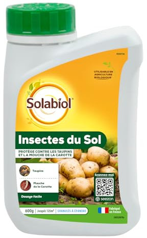 SOLABIOL Insectes Du Sol - 600g - Jusqu'à 125m² - Granulés A Epandre - Dosage Facile - Taupins et Mouches De La Carottes - Utilisable En Agriculture Biologique SOSOL600N