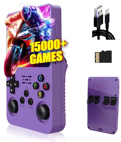 R36S Console di gioco portatile 64G,Built-in 20000+ giochi,21 emulatore,3500mAh,sistema Linux,3.5 “IPS schermo portatile Mini emulatore portatile,Regalo per adulti,uomini (Viola)