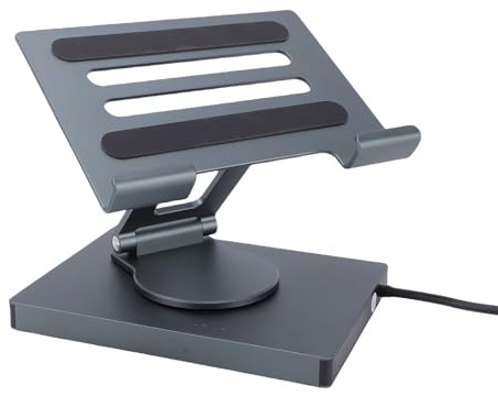 Yechiry 7 In 1 USB C Hub Charging Stand, Laptop Stand with 360 Rotation, 5Gbps 4K 30Hz USB 3.0 100W PD Charging, Gigabit Ethernet RJ45 Port Laptop Docking Station, Foldable Design, Ideal