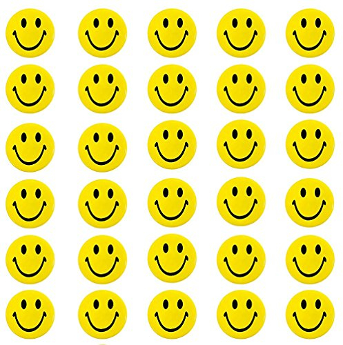 Oblique Unique® 30 Stück Gelbe Smiley Face Anstecker Ø 4,2cm / Buttons mit Sicherheitsnadel hinten - kräftige Farben für Gute Laune