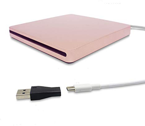 Tengertang Type-C Super Lecteur Externe, USB Externe Portable Graveur DVD/Lecteur de CD/Lecteur/graveur pour la dernière MacBook/MacBook Pro/ASUS/Dell Latitude avec USB-C Port Rose