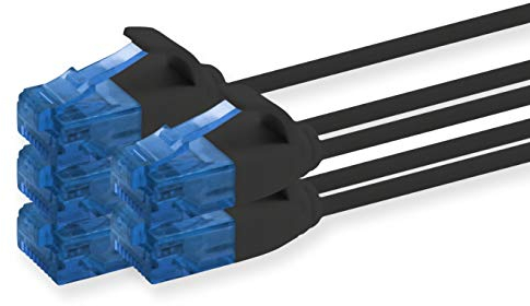 1aTTack.de 660097 Cable de red Cat 6, categoría 6, 2 m, cable de conexión, cable delgado (diámetro pequeño, muy flexible), 1000 Mbit/s, 5 unidades, negro