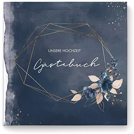 Gästebuch zur Hochzeit - quadratisch - Hochzeitsgästebuch Hochzeitsalbum Hochzeitsbuch - blanko weiße Seiten (Watercolor Breeze (blau)