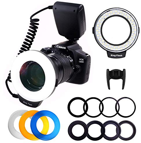 PLOTURE Flash Light with LCD Display Adapter Rings and Flash Diff-Users for Canon Nikon and Other DSLR Cameras
