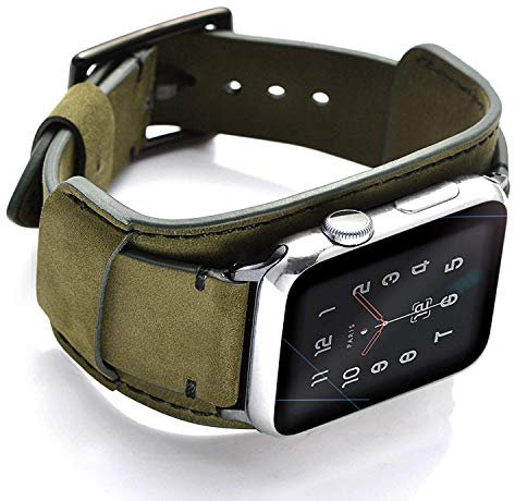 Leotop Kompatibel mit Apple Watch Armband 49mm 45mm 44mm 42mm,Echtes Leder Uhrenarmband Ersatz Armbänder mit Edelstahlschließe für iWatch Ultra Series 9/8/7/6/5/4/3/2/1 SE SE 2(49/45/44/42mm,Grün)
