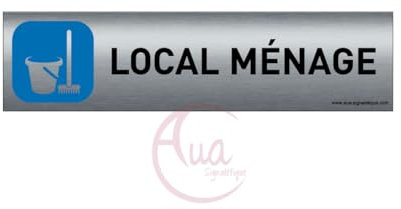 AUA SIGNALETIQUE - Plaque de porte Aluminium brossé imprimé AluSign - 200x50 mm - Double Face adhésif au dos - Impression UV directement sur l'aluminium (Pas de contre collage) (Local ménage)