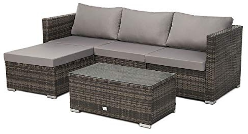 SVITA Queens Poly Rattan Sitzgruppe Couch-Set Ecksofa Sofa-Garnitur Gartenmöbel Lounge Schwarz, Grau oder Braun (Braun)