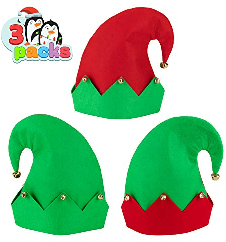 Spooktacular Creations 3er Pack Weihnachtselfen Filzhut Weihnachtsfeiertagshüte mit Einheitsgröße für die meisten Unisex-Hüte für Jingle Bells Kinder, Jugendliche, Erwachsene Grün