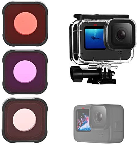 Kameralinsenfilter für GoPro Hero 9, 3 in 1 Schnorchel Tauchen unter Wasser, Rot/Pink/Lila Linsenfilter in Meerwasser und Süßwasser, ideal für Tauchen,Schnorcheln, Linsenfilter-Set,Unterwasserzubehör