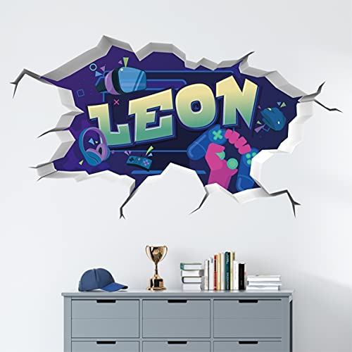 tjapalo® v168 Kinderzimmer Wandtattoo Jungen Wanddurchbruch 3D Wandtattoo junge mit Name, Größe: B58xH32cm