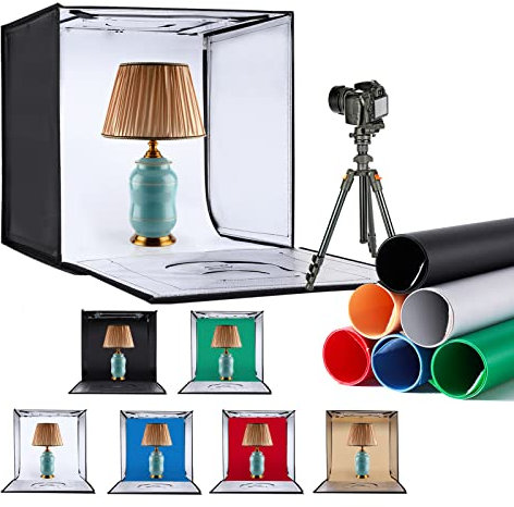 ZKEEZM Caja de luz para Estudio fotográfico de 60 x 60 cm, portátil, Plegable, Tienda de campaña con Brillo Ajustable, Cabina de Fotos Regulable con 3000-6500 K, 240 Luces LED Bicolor y Fondos de 7
