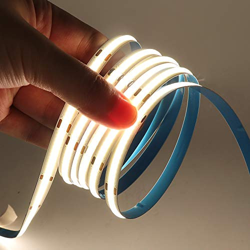 HEGEHE Tira de LED COB de 12V con Interruptor Alimentación, Luz Flexible de 320 LED/m, Cinta Autoadhesiva Luz para la decoración del Retroiluminación de TV del Armario (1m, Blanco Natural)
