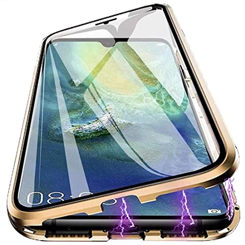 PingGoo Magnetische Hülle für Samsung Galaxy Note 9, 360° Vollschutz Clear Cover Metall Bumper mit Vorder und Rückseite Klar 9H Gehärtetem Glas Flip Schutzhülle für Samsung Galaxy Note 9, Gold