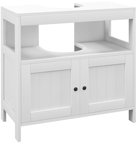 kleankin Pedestal Under Sink Cabinet with Double Doors, Modern Bathroom Vanity Storage Unit with Shelves, White
